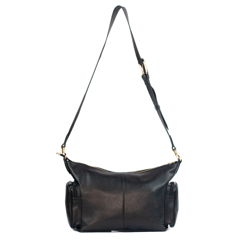 Bolsa Tiracolo Grande de Couro La Fenice Preto 105487