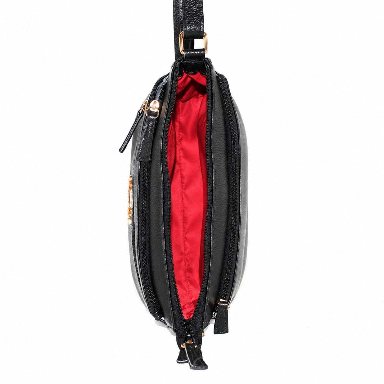 Bolsa Tiracolo Média de Couro La Fenice Preto 102241